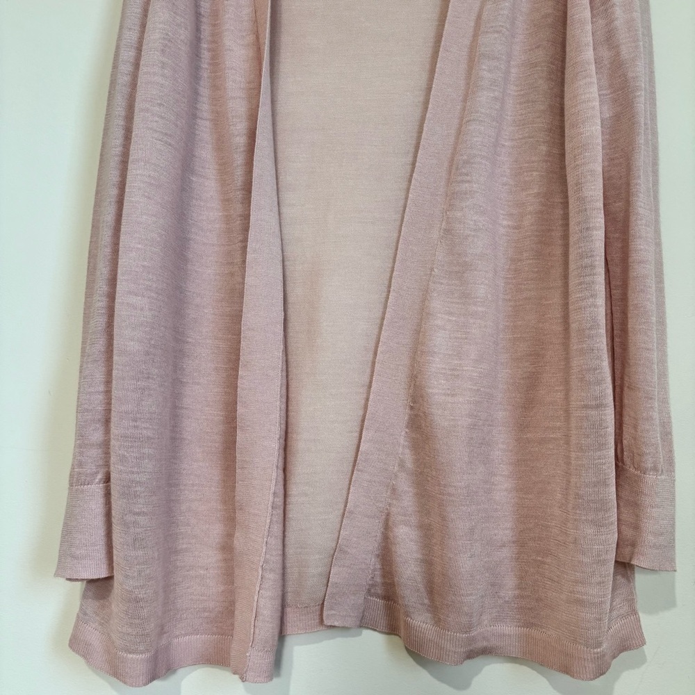 Loft pale pink linen rayon sheer open front long sleeve slouchy sweater cardigan - Picture 6 of 16